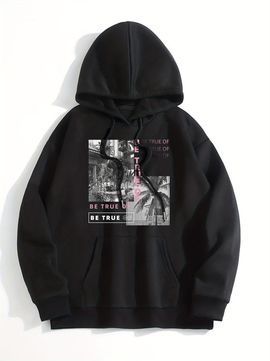 Graphic Print Kangaroo Pocket Hoodie Women's Sweatshirt