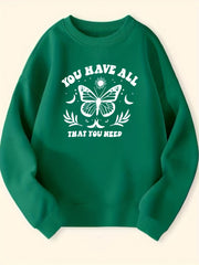Butterfly Pattern Round Neck Sweatshirt For Girls