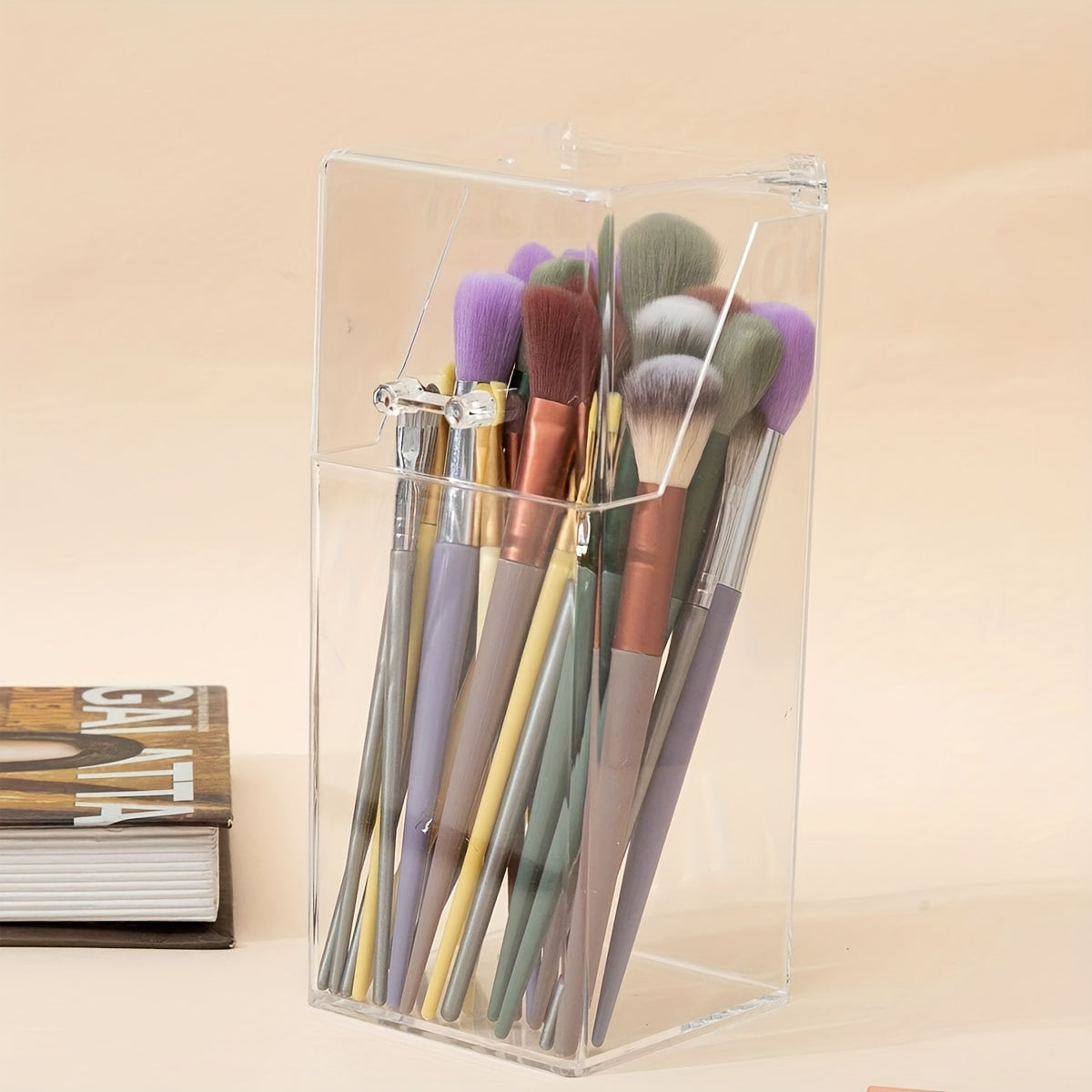 Acrylic Makeup Brush Holder With Lid Cover