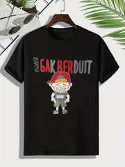 Men's Cartoon Figure Print Tee for Outdoor Activities