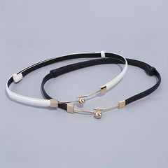 Stylish Thin PU Belt Solid Bead Hook Buckle Coat Waistband Vintage Dress Girdle