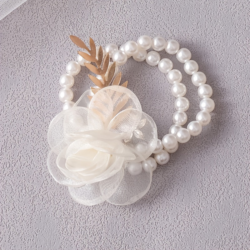 Beige Pearl Flower Bracelet for Bride