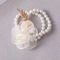 Beige Pearl Flower Bracelet for Bride