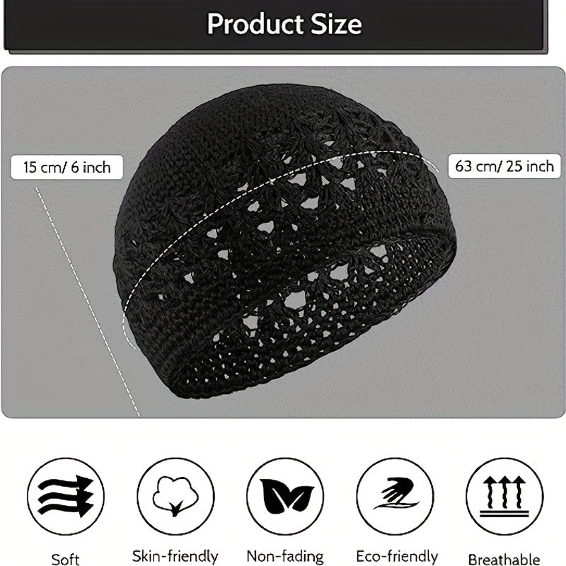 Solid Unisex Crochet Beanie Hollow Out Casual Skull Cap Breathable Knit Hat