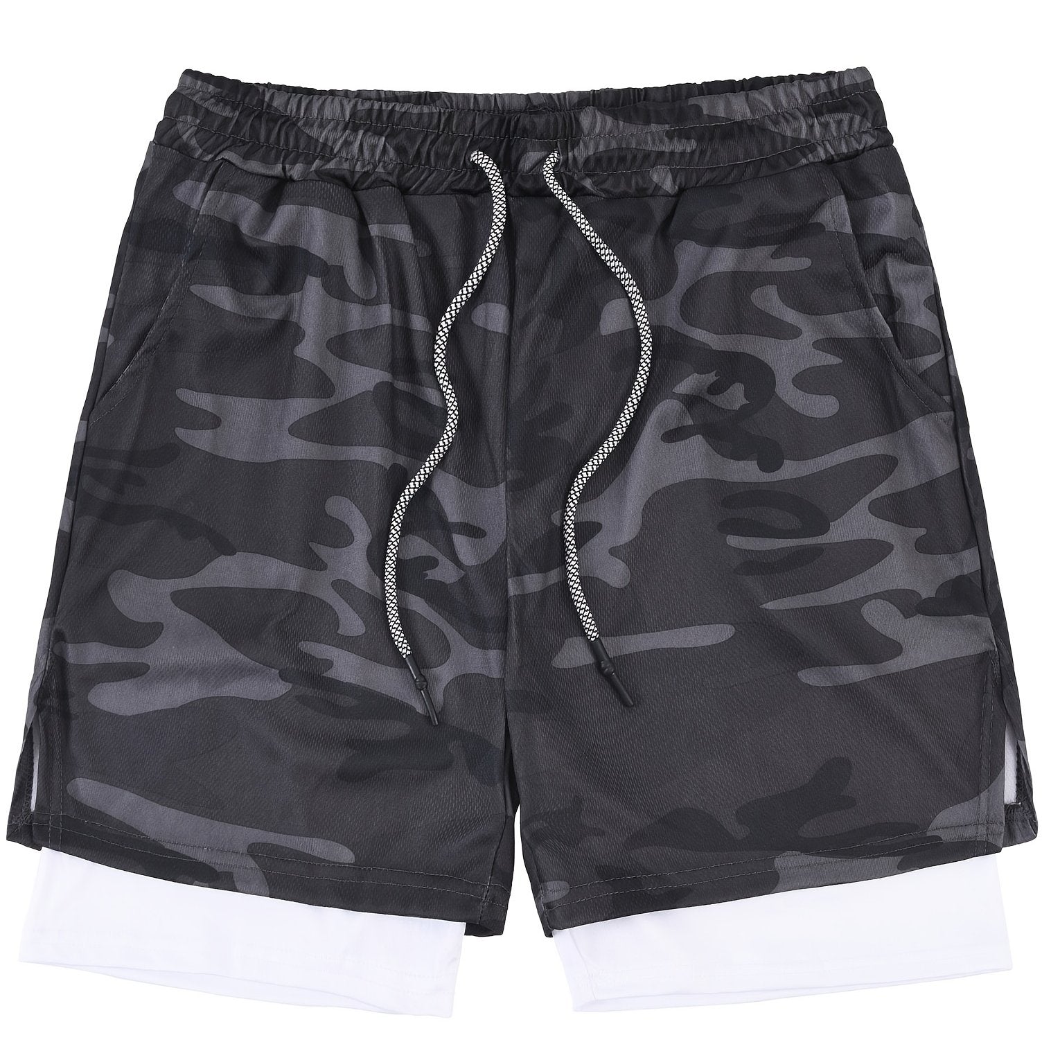 Men's Camo Gym Running Shorts Active Stretch Drawstring Workout Bottom