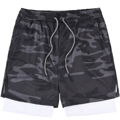 Men's Camo Gym Running Shorts Active Stretch Drawstring Workout Bottom