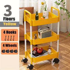 Yellow Cart Three layer Bookshelf Storage Rack School Supplies