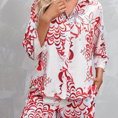Casual Allover Print Matching Set Shirt & Shorts