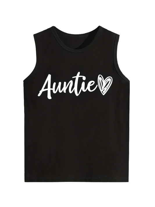 Boy's Auntie Print Sleeveless Shirt Casual Cotton Tank Top