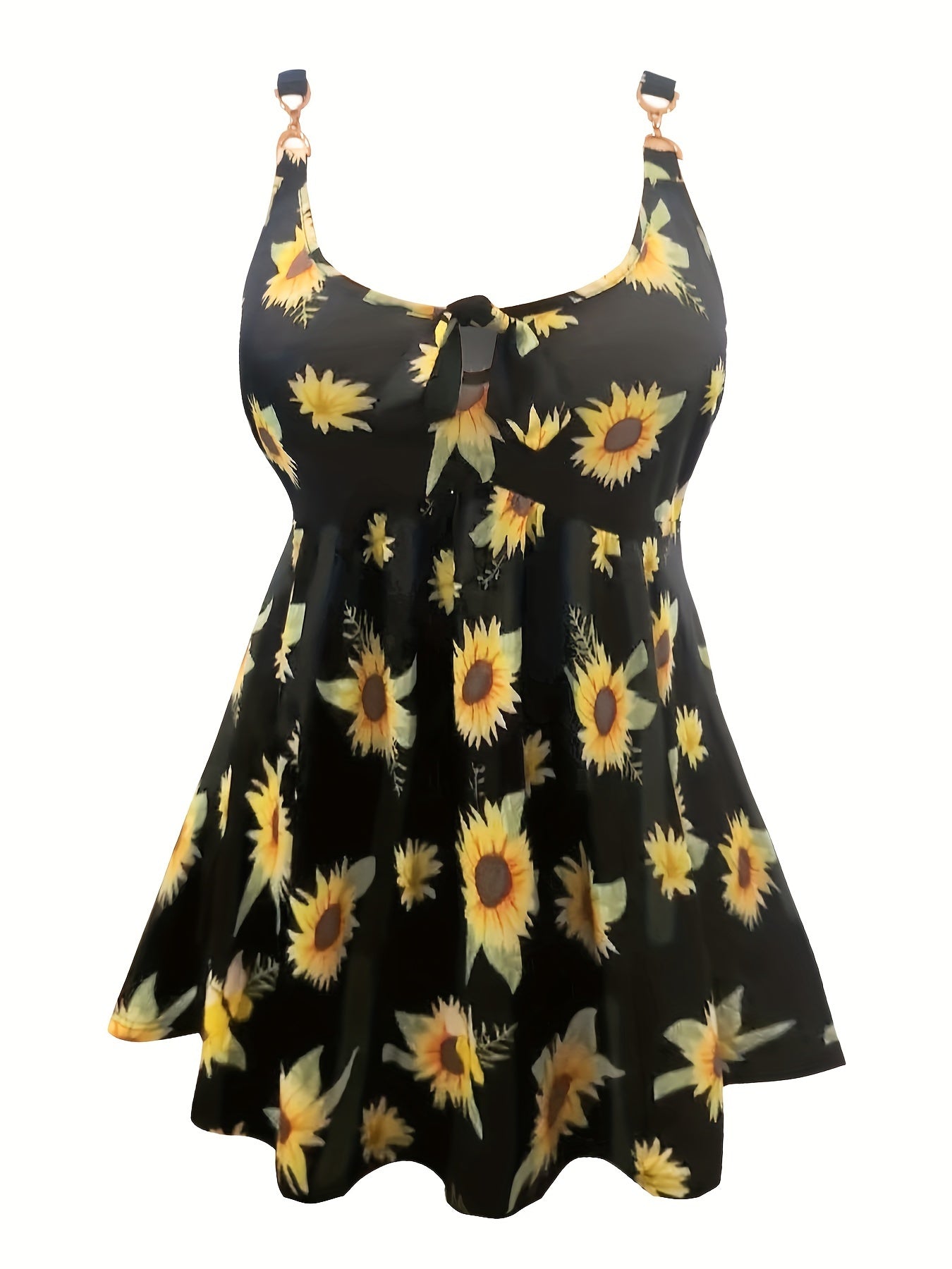 Sunflower Print Cut Out Tie Front Cami Dress Women's Plus