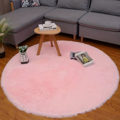 Pink Soft Round Furry Plush Floor Mat