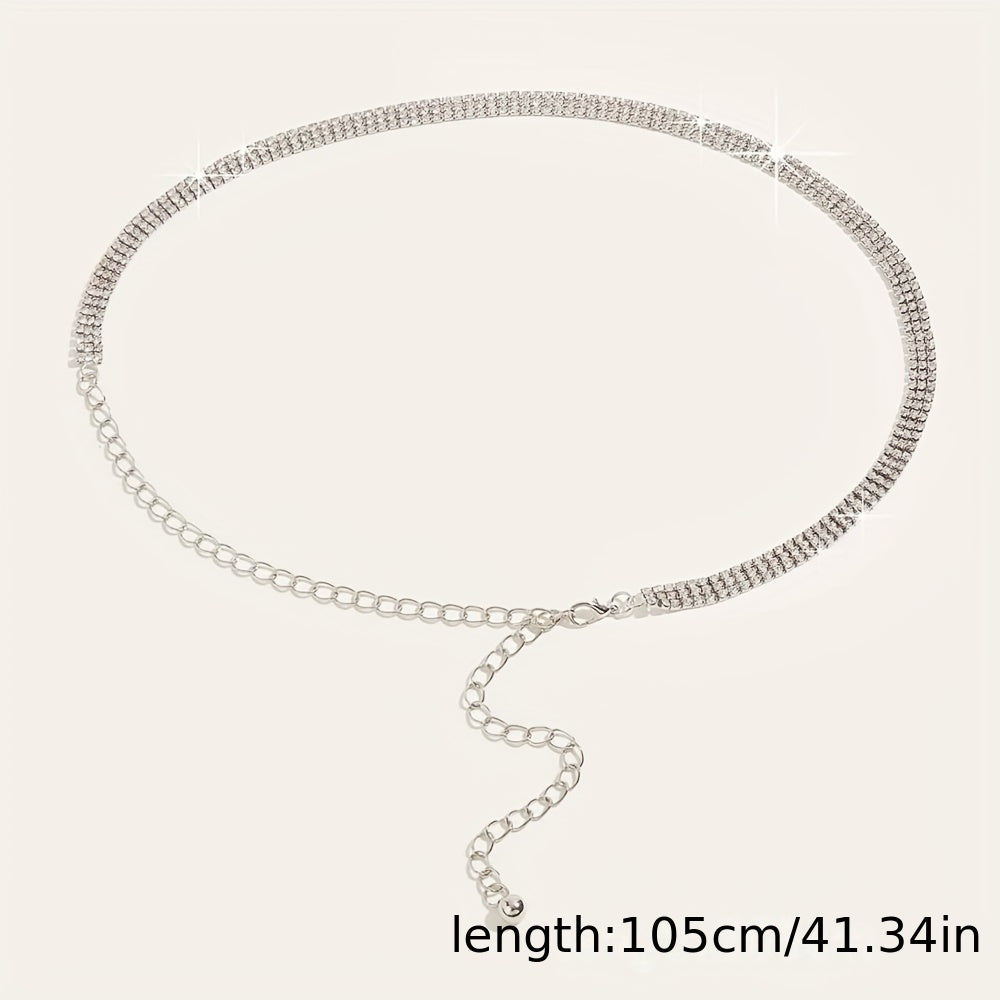 Rhinestone Metal Girdle Dress Chain Belt Golden & Silvery Women