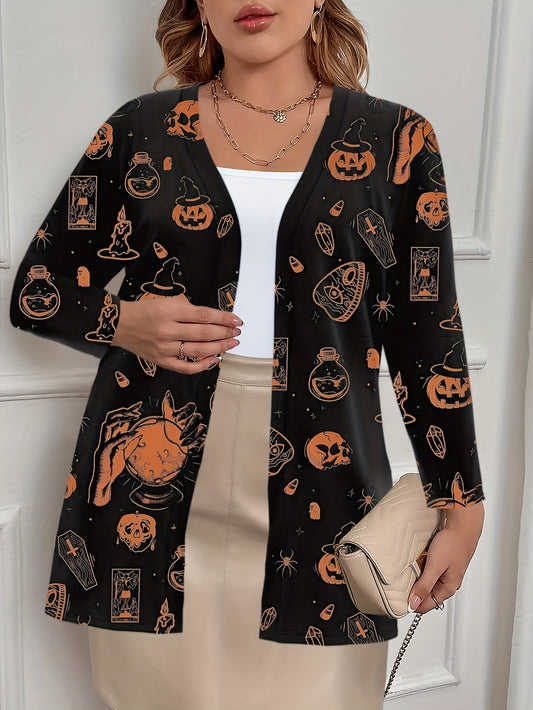 Women's Plus Graphic Print Long Sleeve Cardigan