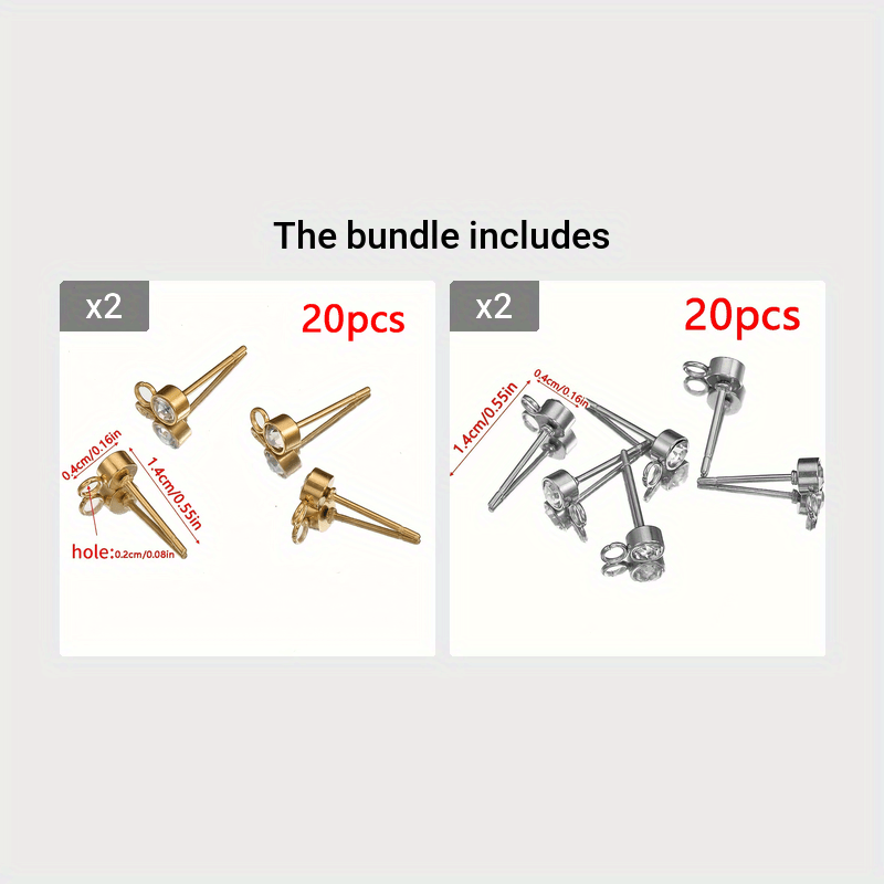20pcs Rhinestone Earring Posts with Loop Rings