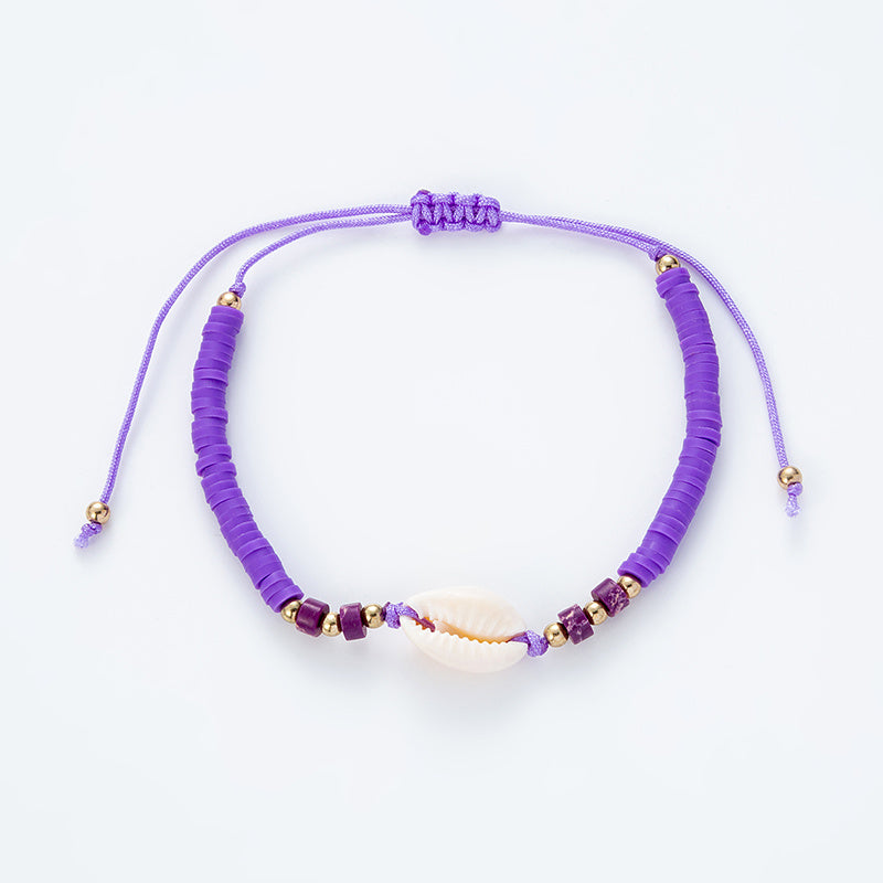Hot Ocean Style Shell Gemstone Silicone Beaded Bracelet Hand Woven Adjustable