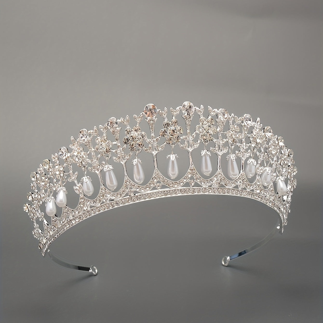 Princess Bridal Crown Rhinestone Faux Pearl Head Jewelry