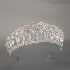 Princess Bridal Crown Rhinestone Faux Pearl Head Jewelry
