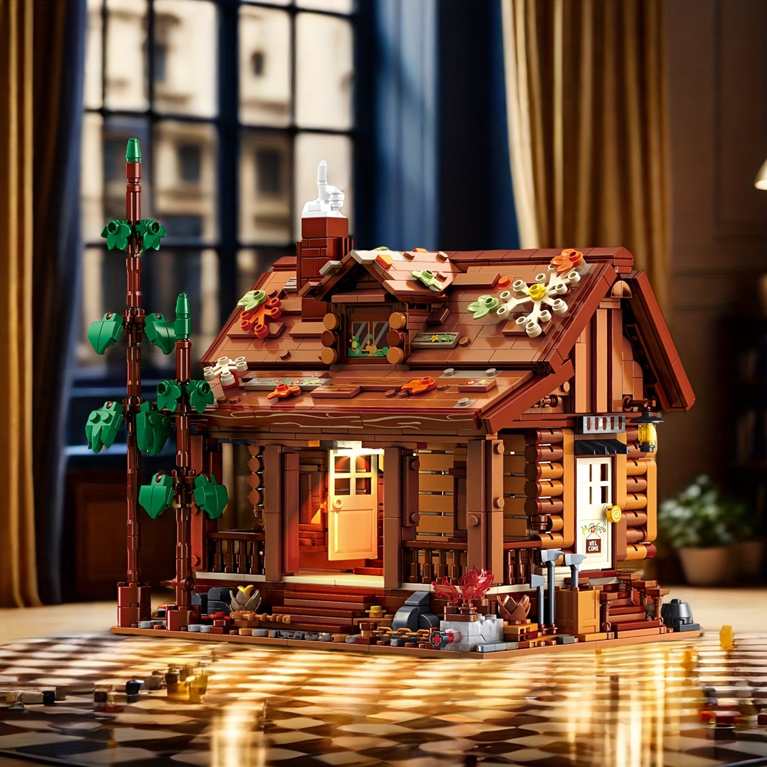 Vintage Forest Cabin Building Block Set with LED Lights