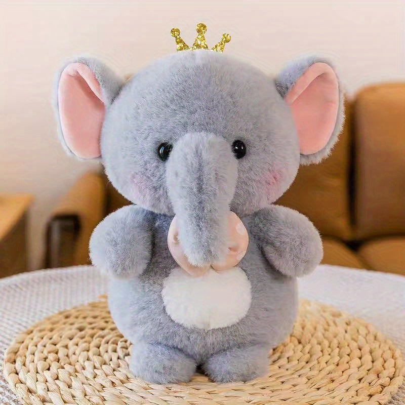 2pcs Plush Elephant Frog Duckling Piglet Toys Crown Bow Accents