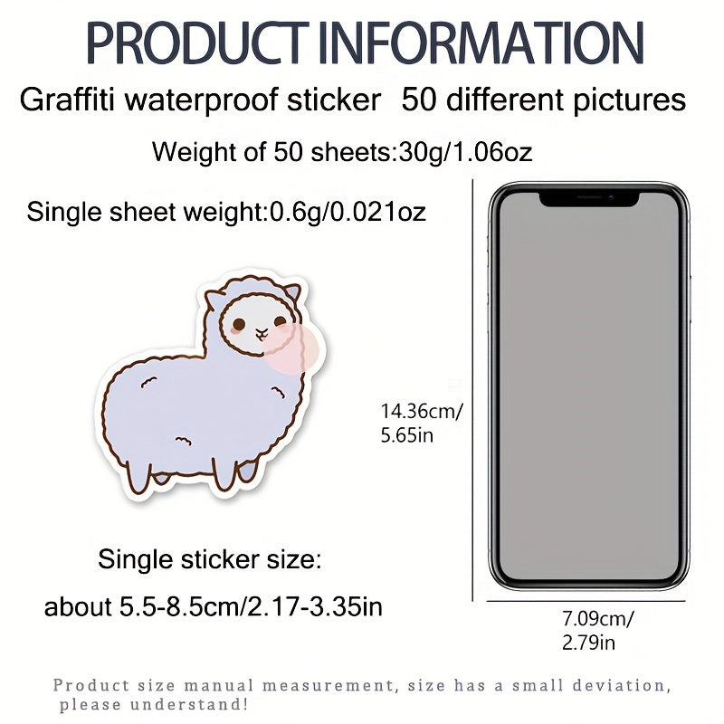 50pcs Cartoon Llama Stickers, Waterproof & Unique for Luggage Skateboard