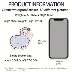50pcs Cartoon Llama Stickers, Waterproof & Unique for Luggage Skateboard