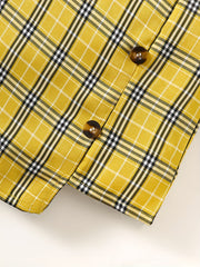 Girl's Stylish Outfit 2pcs Ribbed Mock Neck Top & Plaid Pattern Skirt Set