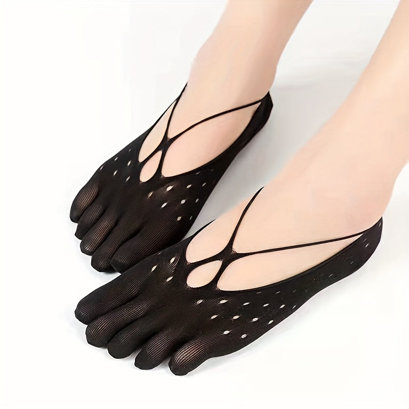 2 Pairs Hollow Out Toe Socks Comfy & Breathable Yoga Five Finger Socks