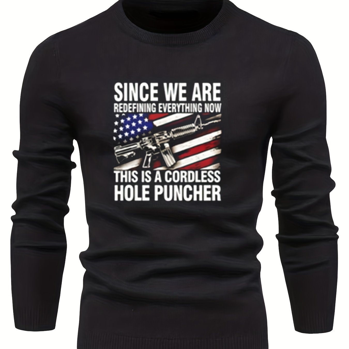 Flag Print Men's Casual Warm Crew Neck Pullover Sweater