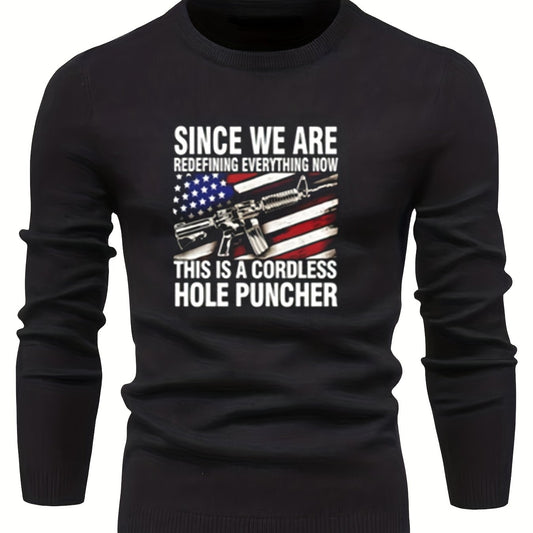 Flag Print Men's Casual Warm Crew Neck Pullover Sweater