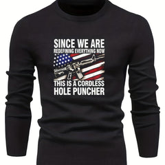 Flag Print Men's Casual Warm Crew Neck Pullover Sweater