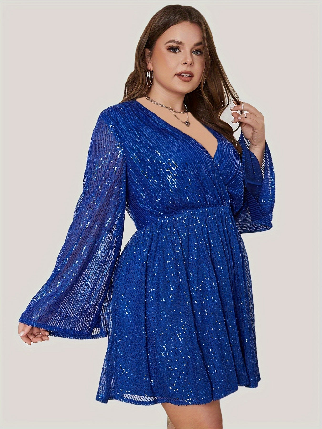  Sparkle Sequin Lantern Sleeve Bodycon Party Dress
