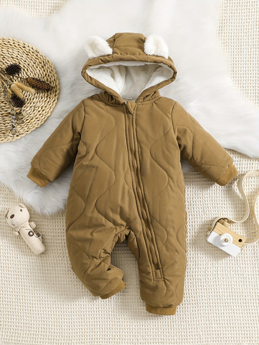 Infant Hooded Thick Romper Long Sleeve Zipper Thermal Jumpsuit