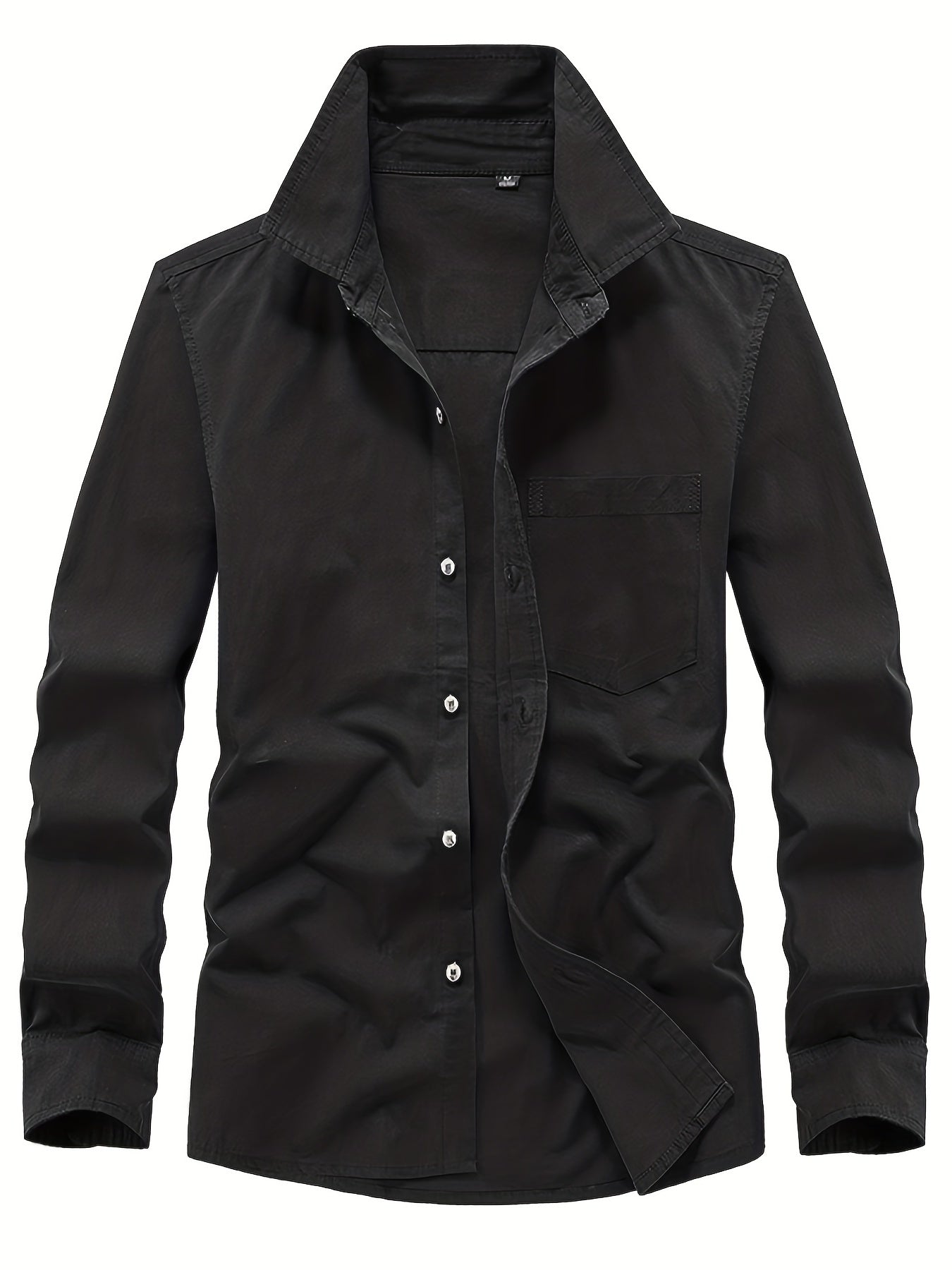 Men's Solid Shirt With Chest Pocket Button Up Long Sleeve Shirt