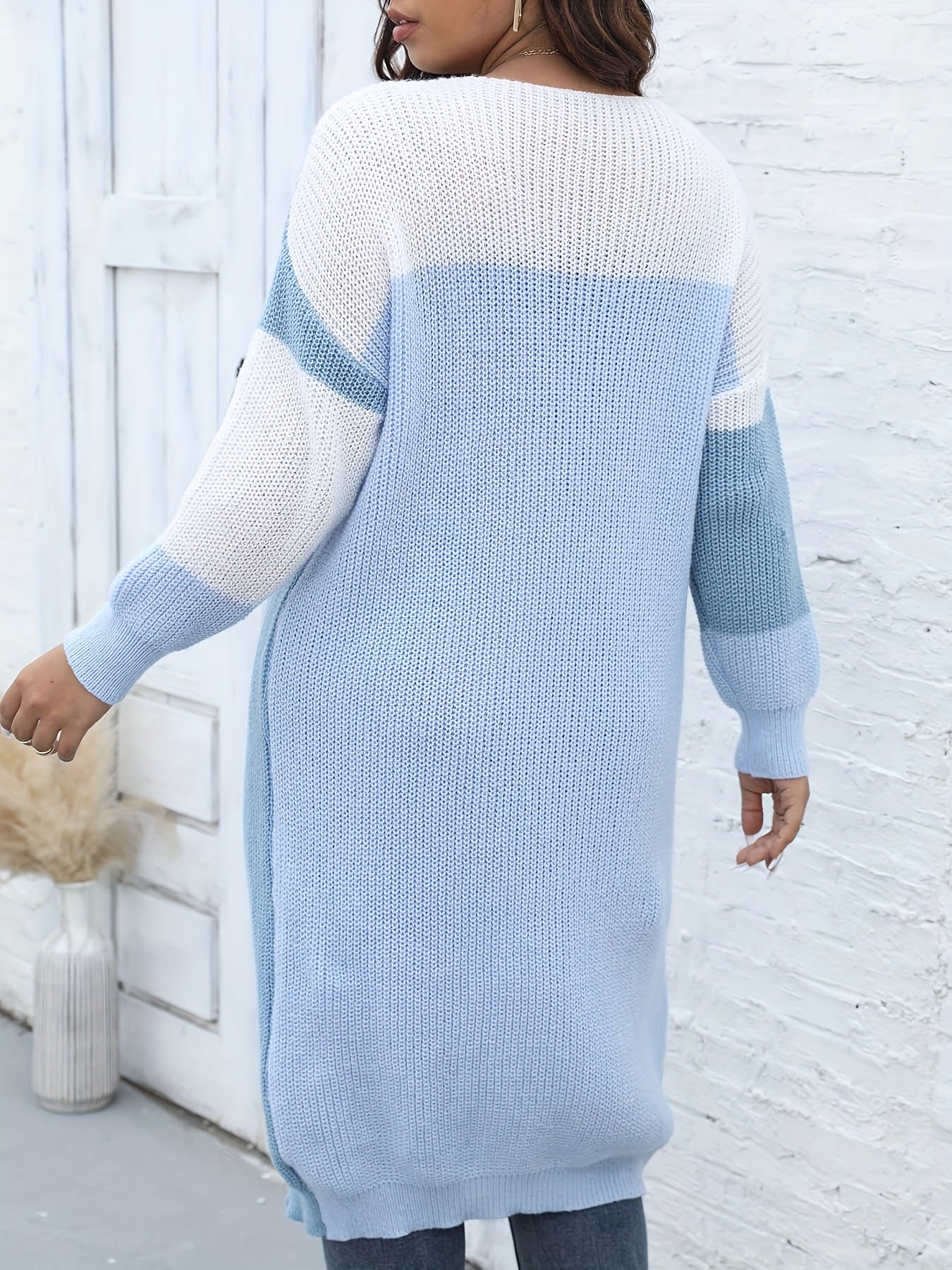  Colorblock Long Sleeve V Neck Cardigan