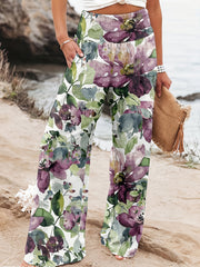 Floral Print High Rise Wide Leg Pants With Pockets