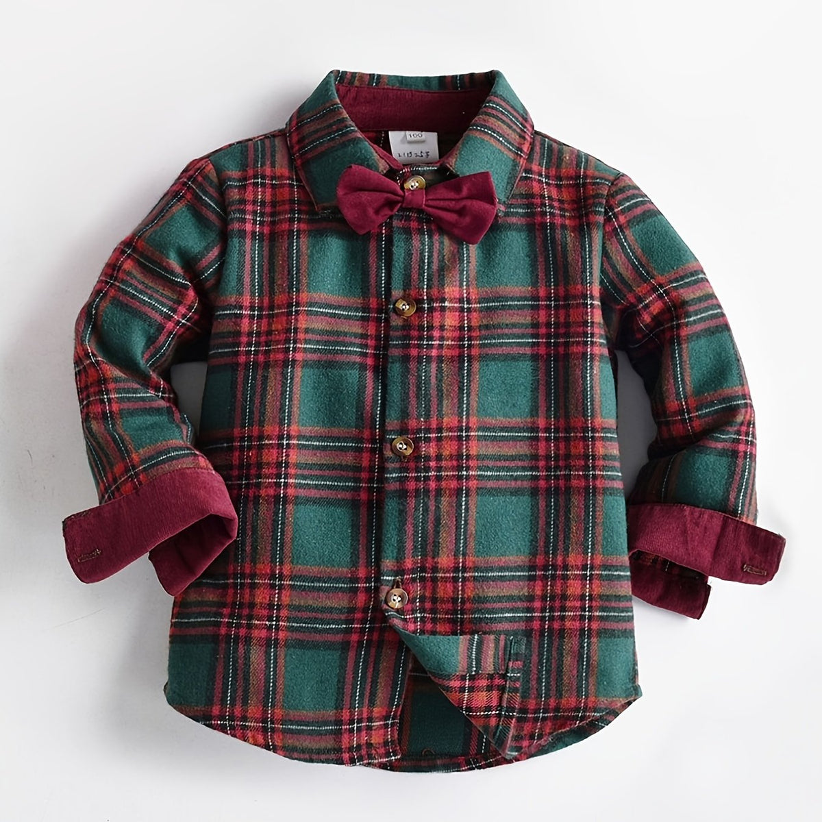 Toddler Boys Plaid Bowtie Shirt Long Sleeve Button Down Top