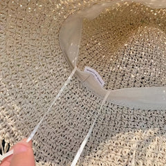 Vintage Raw Brim Sun Hat Solid Crochet Tassel Straw Hat Boho Outdoor Sun Shade
