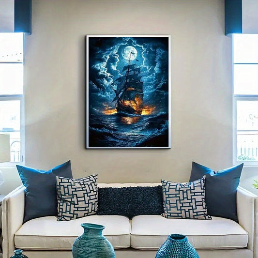 Moonlight Sailboat Jigsaw Puzzle Night Sailing with Glowing Moon