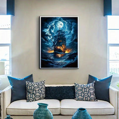 Moonlight Sailboat Jigsaw Puzzle Night Sailing with Glowing Moon