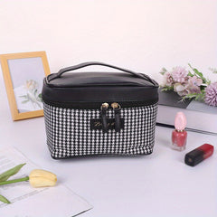 Plaid Handheld Cube Travel Cosmetics Wash Bag Canvas Portable Storage Bag