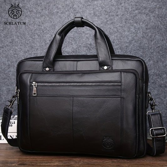 SCHLATUM Men's Cowhide Leather Briefcase Crossbody Bag