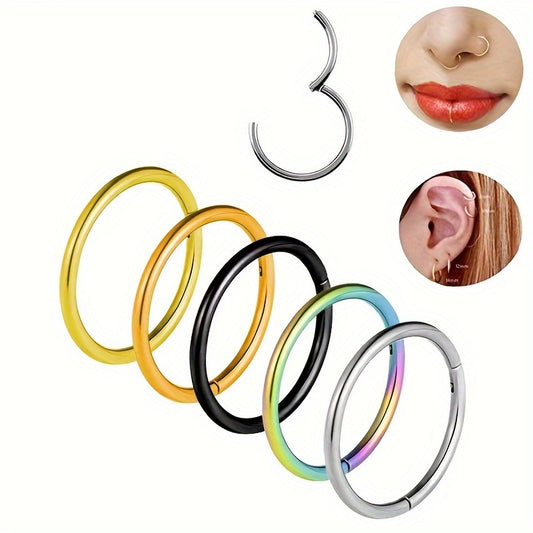 5pcs Stainless Steel Nose Ring Hoop Ear Cartilage Earrings Piercing Jewelry