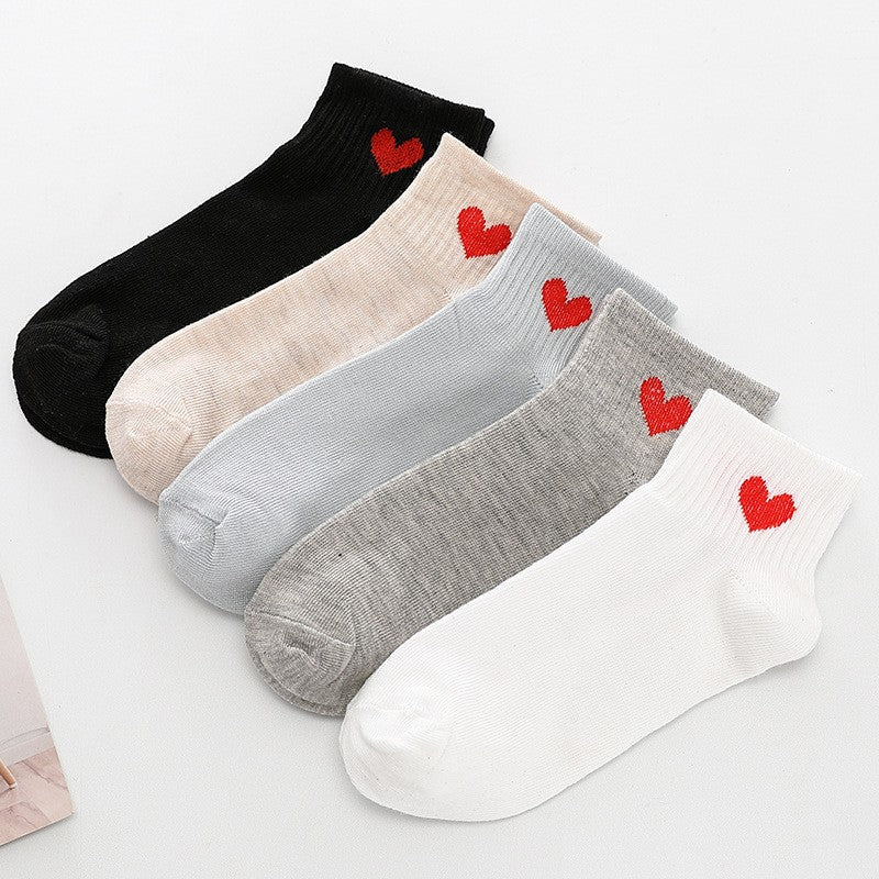 5 Pairs Heart Ankle Socks Comfortable Breathable Stockings
