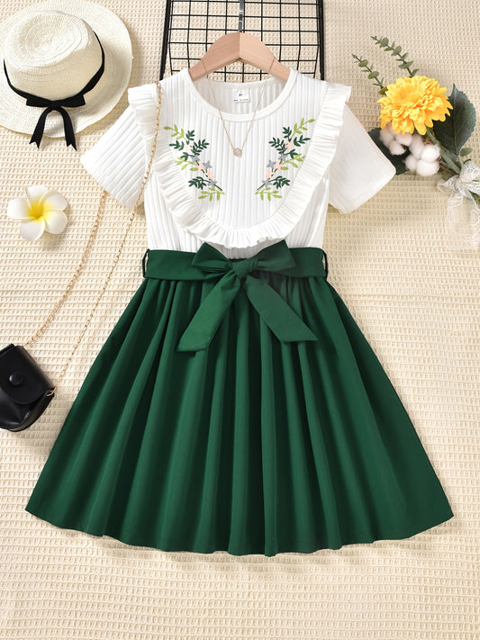 Girls Flowers Graphic Princess Dress For Party Kids Summer Clothes