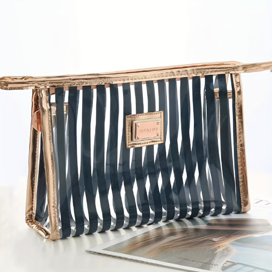 Waterproof PVC Striped Cosmetic Bag Travel Toiletry Pouch