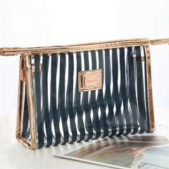 Waterproof PVC Striped Cosmetic Bag Travel Toiletry Pouch