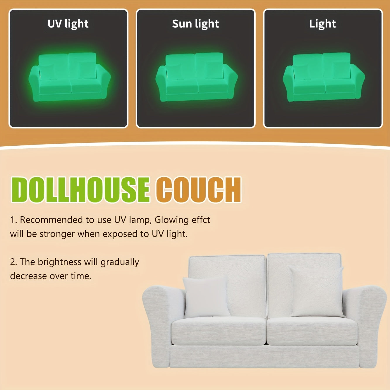18 Scale Dollhouse Couch 2 Seater with Soft Cushion