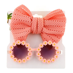 Girls Bow Headband & Daisy Sunglasses Set for Party Outdoor Sun Protection
