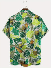 Men's Casual Beer Print Button Short Sleeves Shirt for Summer
