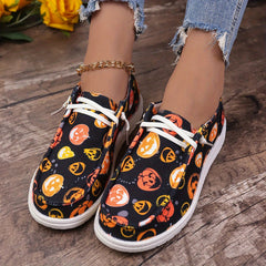 Women's Pumpkin Print Slip On Low Round Toe Canvas Shoes